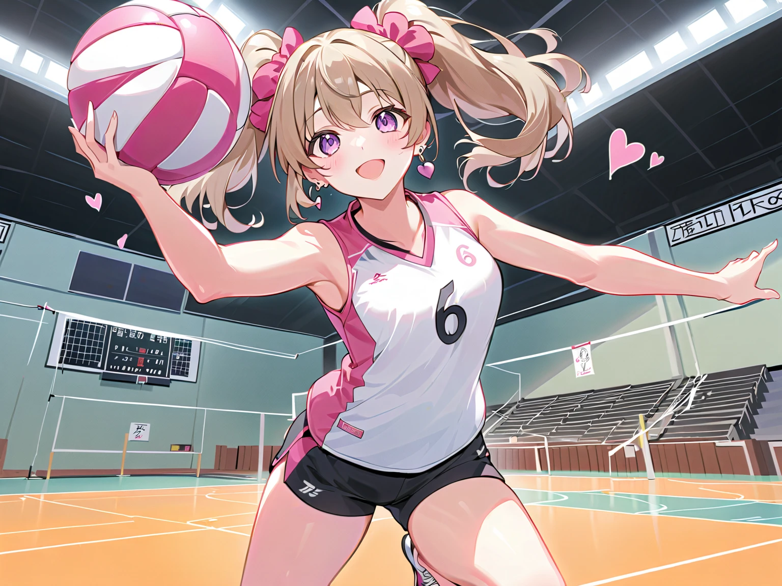 unity 8k wallpaper, anatomically correct, (((masterpiece))), (((best quality))), (((ultra detailed))), (((high-resolution))), ((Ultimate cutie)), perfect hands, perfect finger, (((good anatomy))), detailed beautiful face, shiny hair, (((gyaru))), (potbelly), (curvy), medium breasts, ((Thick thighs)), (((solo))), ((seductive smile)), (((blush))), ((embarrassed expression)), (Eyes are heart marks), (heart shaped pupils), ((trembling)), 
BREAK, (((sit astride the perfectly spherical shape 6-inch volleyball))), (((Straddling a perfectly spherical 6" volleyball))), (((Perfectly spherical 6" volleyball fits perfectly crotch))), BREAK, (((Rub the  Perfectly spherical 6" volleyball against crotch))), (masturbation), 
BREAK, adidas, (Collared volleyball uniforms), sleeveless, ((buruma)), ((kneepad)), ((pussy juice stained)), (elbow pad), (((sweat))), (((covered in sweat))), ((deep breathing)), in Volleyball Court, indoor, lighting,  looking at viewer, full body, (spoken heart)