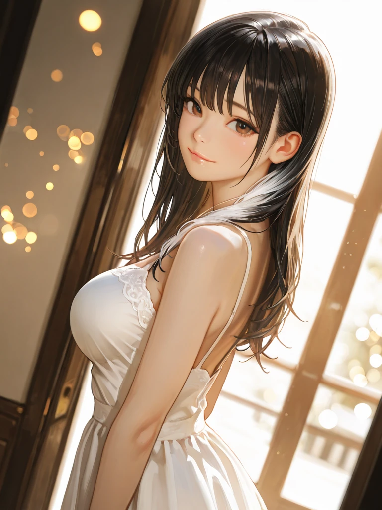 ultra realistic 8k cg、picture-perfect face、flawless、clean、masterpiece、Professional artwork、famousartwork、face perfect、beautiful countenance、beautidful eyes、((Perfect female body))、独奏、(Immersive atmosphere、Chiaroscuro:1.5、brightened light:1.2、Luminous lighting)
、、(red blush:0.5)、Seductive look、Very detailed_eyes、thick thight、large full breasts、
beautifullydetailedbackground、depth of fields、realisitic:1.3、longshot、1girl in、Off-shoulder vertical ribbed fabric dress、sitting on、full bodyesbian、
(ambient lights:1.3)、(Cinematic compositions:1.3)、(neon light:0.1)、(HDR:0.1)、AccentLighting、pin heels、BAR
