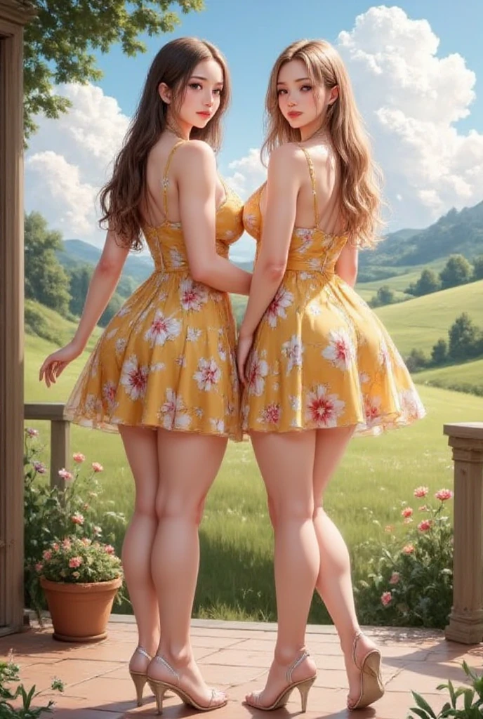 ((masterpiece)),(((Highest quality))),
Five girls intertwinedFacing forward。
Five Intertwining GirlsBold FashionComic Market ScenesFestivals、
Five girls intertwined Idol、
Five girls intertwined Thin thighs,Long intertwined fivesome girls legs,whole body:1.5，
(Five girls entangled:1.3),
Five girls intertwined in pop pattern pantyhose and thick pointy heels：1.3),
Five girls intertwined Cute white casual summer outfit dress:1.2),
Intertwining fivesome girls short blonde:1.2、
Five girls intertwined Model Pose，

Flowerpunk space background glitter effect, Lens flare, fluorescence, 
Sunflower field, dazzling summer sunlight