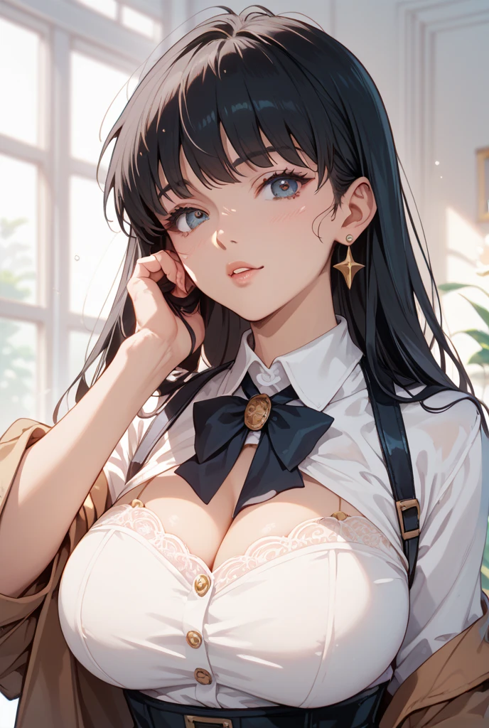 masterpiece, hyper photorealistic, renaissance style, Lost in thought while writing a letter, super ultra huge enormous breasts, super detailed, high definition