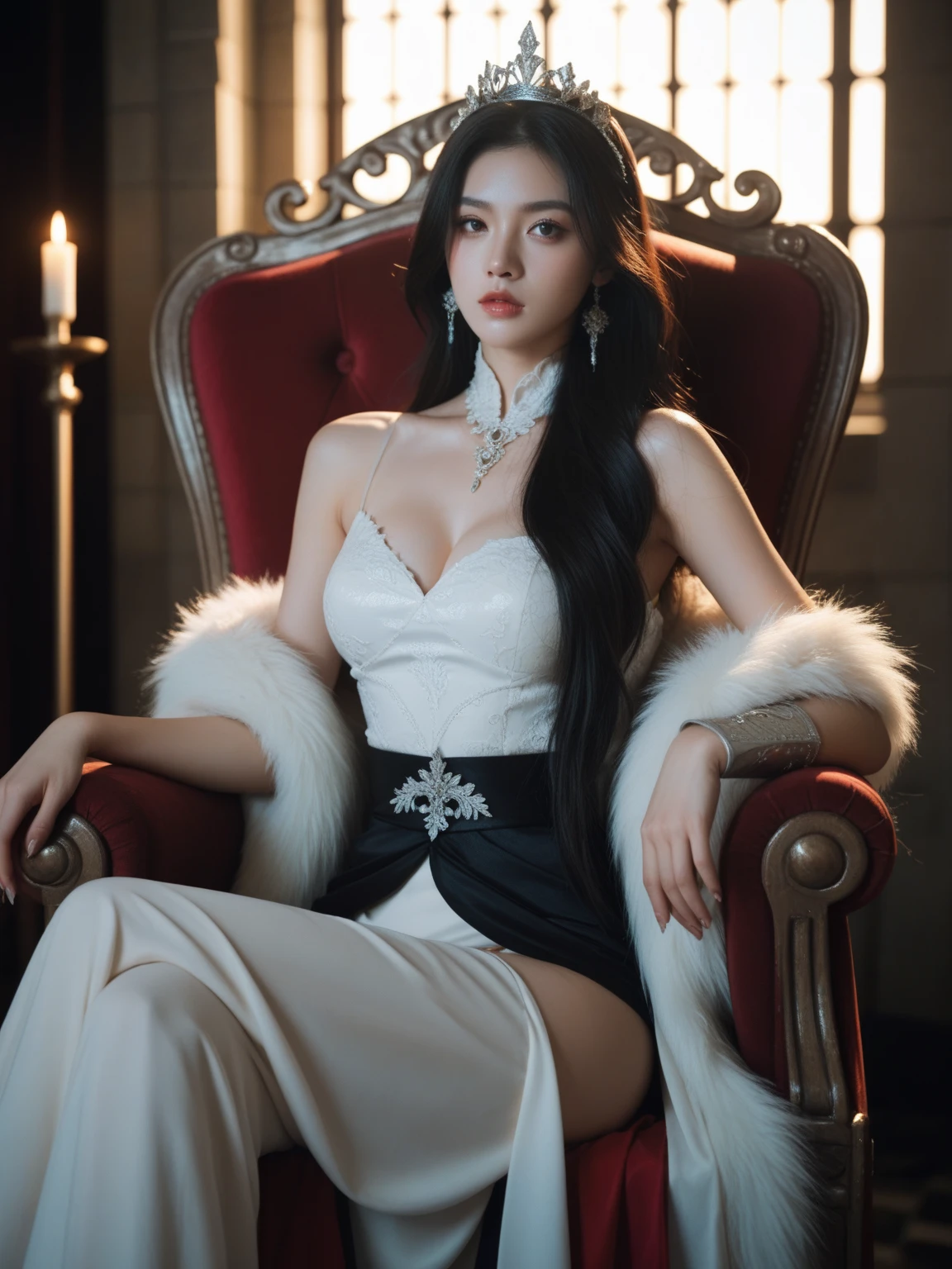 1girl, solo, (dramatic, gritty, intense:1.4),masterpiece, best quality, 32k uhd, insane details, intricate details, hyperdetailed, hyper quality, high detail, ultra detailed, Masterpiece,
A beautiful maiden lying in the center of the palace, purple flames and black swirls, traditional Chinese costume jewelry, (9Fox Tail:1.3), elaborate costumes, full body photos, traditional costumes, Fox tail, white hair(halter neck dress:1.6)
<lora:~Q?-N]\> Fox tail:0.8>