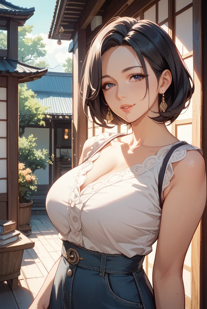 ((((ultra illustrated style:1.0)))),best quality,best animated,masterpiece,ray tracing, global illumination,white lace,head, I-type Valley,cleavage,1girl, solo, standing, outdoors, cowboy shot,looking at viewer,t-shirt, <lora:Hoshizaki Ao_07:0.5> <lora:I-type Valley:0.5> <lora:white lace:0.8>