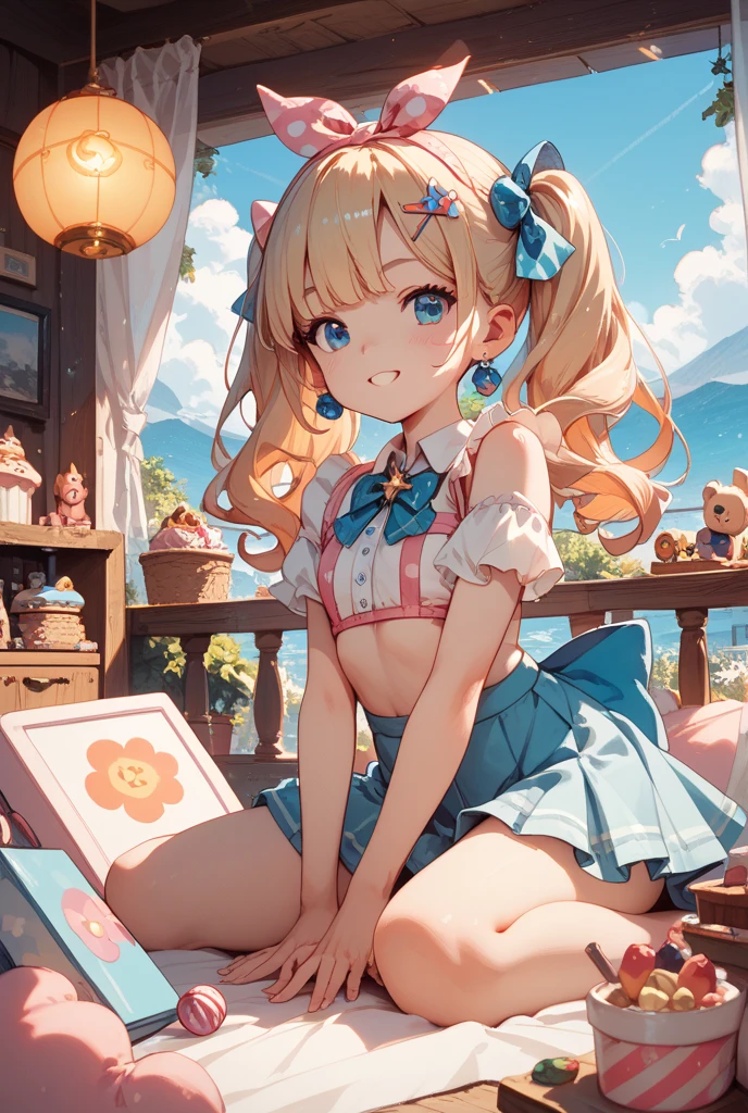 sweet girl,Beautiful and lovely,flower ring,pink suspenders,bare shoulders,show me your waist,short skirt,a little cleavage,many colorful bubbles,Bright face,chibistyle,There is a collarbone,long white hair,fluffy,fits your finger perfectly,delicate face,It is perfect,4K quality,colored balloons,towards the sky,3D artistic rendering,3d art girl,distance ,Newspaper on wall background,Traditional Korean painting,32K Ultra HD,top quality,colorful oil pastels