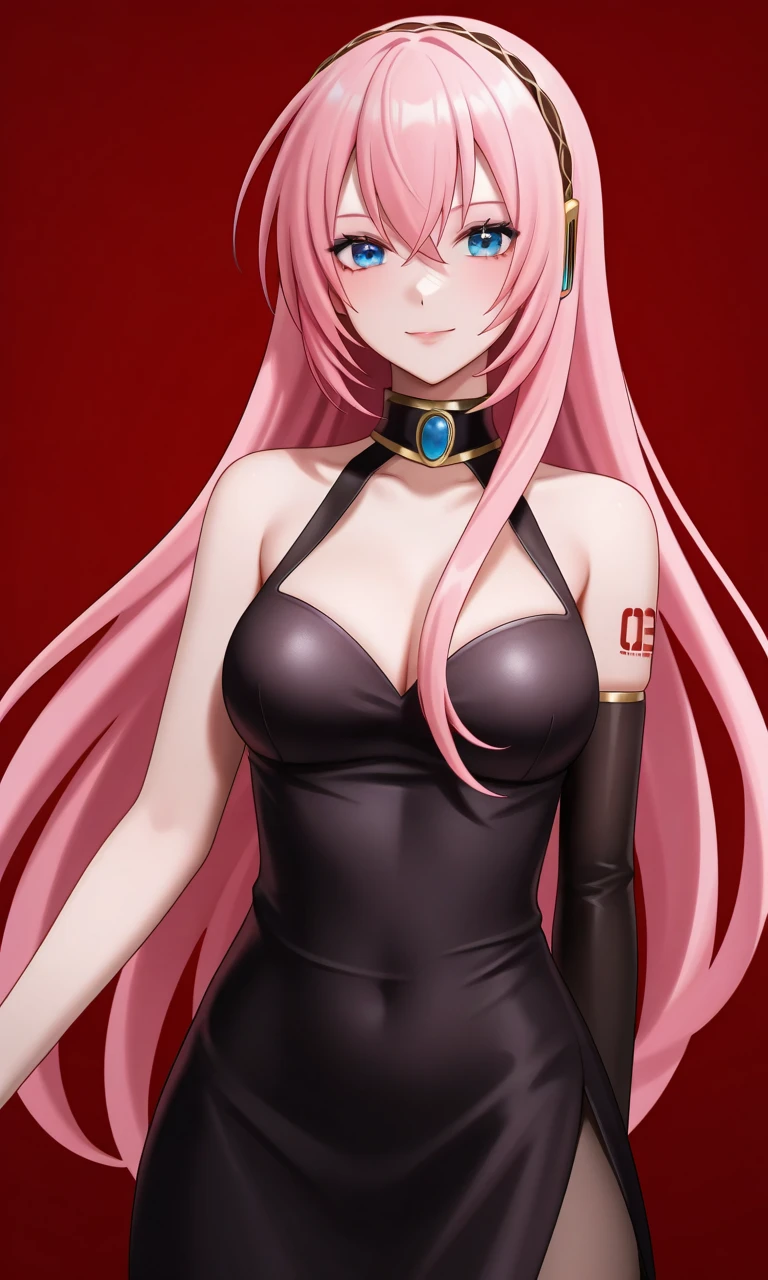 1girl, pink hair,(blindfold:1.5),dress,breasts, long hair, solo, medusa (fate), cleavage, large breasts, medusa (rider) (fate), facial mark, strapless, forehead mark, looking at viewer, purple hair, gloves, very long hair, dress, strapless dress, simple background, elbow gloves, official art,extremely detailed CG unity 8k wallpaper, perfect lighting,Colorful, Bright_Front_face_Lighting,shiny skin, (masterpiece:1.0),(best_quality:1.0), ultra high res,4K,ultra-detailed, intricate details, photography, photorealistic, 8K, HDR, highres, absurdres:1.2, Kodak portra 400, film grain, blurry background, bokeh:1.2, lens flare, (vibrant_color:1.2) (Beautiful,large_Breasts:1.4), (beautiful_face:1.5),(narrow_waist),