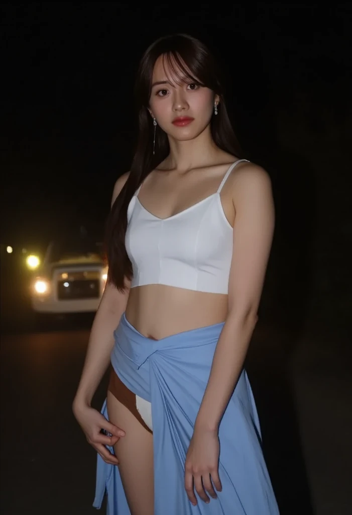 A hot naked woman, long legs, wavy hair, (slender body, saggy breasts, braless), high heels, seductive look, sexy pose, in the night, night,  night at abandoned mall, ruined floor, ruined wall, semi hidden in the smoke, darkroom, dirty, darkness, blue and red light background, dynamic lighting, dynamic angle, perspective, full body, candid, close up