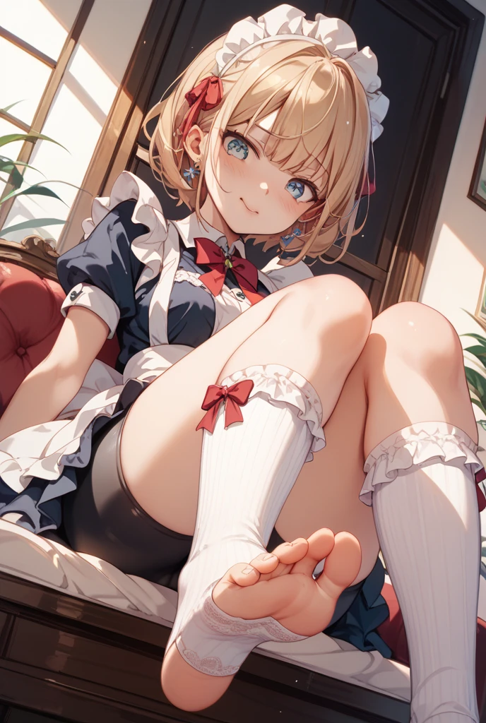ultra-high-resolution,Best quality white stockings,Lace socks,Burpee socks,overknee socks,Exudes a cute and shy atmosphere。