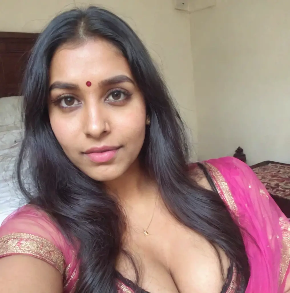 phone photo of Indian girl at home, deep cleavage visible, uploaded on snapchat