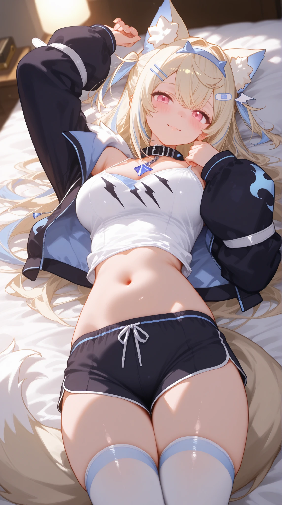 Asuna, Asuna_(Star), 1 girl, fantasy, high resolution, watching_leave, watching_arrive_this_side, The original, actual, FULL body, Smile, Lying on the bed in underwear,overlooking angle