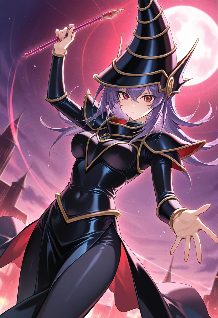 (best quality:1.1), (masterpiece:1.2), high quality shadow, beautiful detailed, (high detailed skin, skin details), beautiful face, detailed eyes, depth of field, dramatic light, best quality, highres, best shadow, best illumination, detailed face <lyco:GoodHands-beta2:2.0> nice hands, perfect hands
purple skirt, purple tunic, purple eyes, gold jewelry, indigo cap, indigo choker, purple gloves, white background, waist up <lora:colored inner hair:1> purple inner colored hair <lora:dark_magician_girl_offset:1> dark magician girl, dark skin