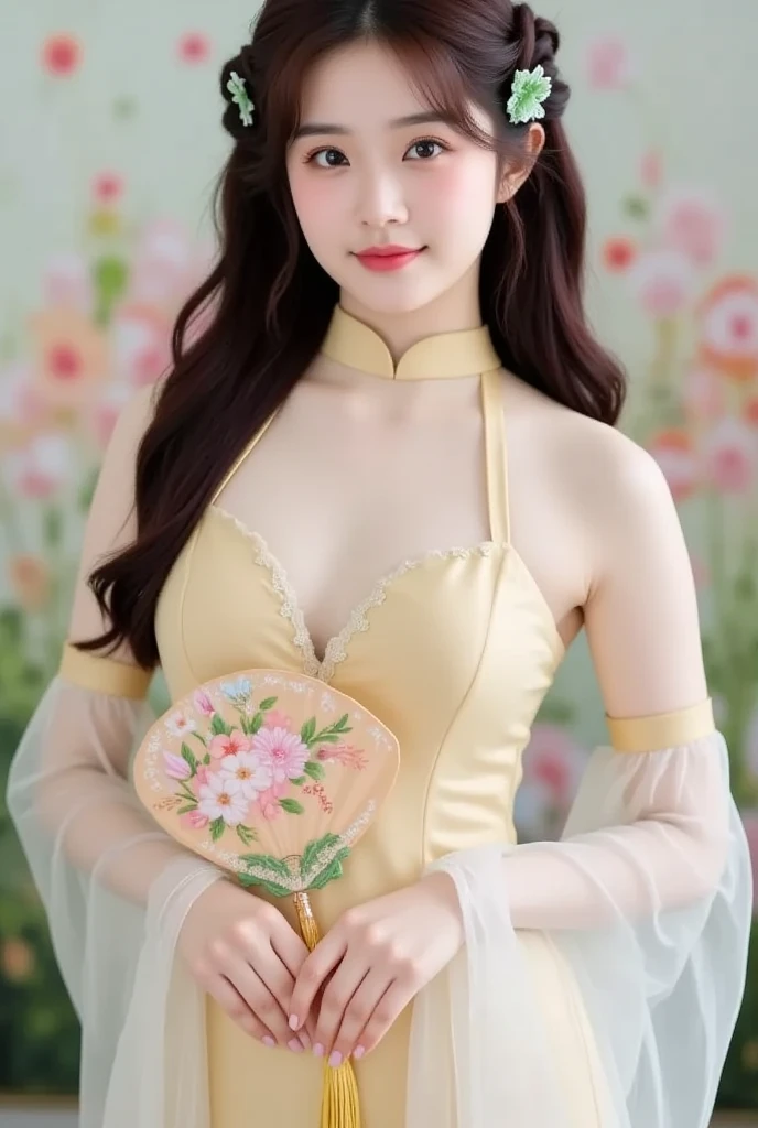 (nsfw), sexy golden Thai princess, only 1 female, ((doll-like appearance)), short Teal stylish hair, ((shiny Victorian-Style boots)), (big smile), ultra detailed eyes, vivid eye makeup, lipgloss, long lashes, defined eyebrows, ((sexy Paradise Kiss cosplay)), bell-shaped skirt, petticoats, high neckline, puffed sleeves, ((ultra detailed lace)), ((ultra detailed embroidery)), intricate details, Paradise Kiss golden accessoires and matching headpiece, golden choker, ((large sparkling Paradise Kiss golden jewelry)), cinematic light, detailed large park background with trees