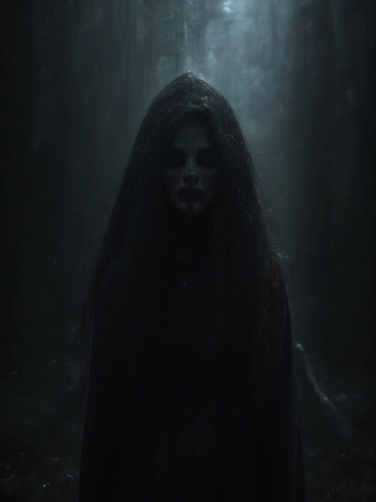 Creepy Girl, wrapped in cloth and rags, she walks through the swamp like a ghost. She has long purple hair, many hands, eyes full of hatred, evil smile. Long tentacles are visible from under the dress. She is a complete monster and no one can stop this horror.. The swamp is immersed in fog and haze, and the girl is hiding in the fog, to strangle and devour the next victim; The girl&#39;s eyes are clear, red, expressive, they radiate hatred. high quality photo, realistic photo, 8 k, cinematic quality
