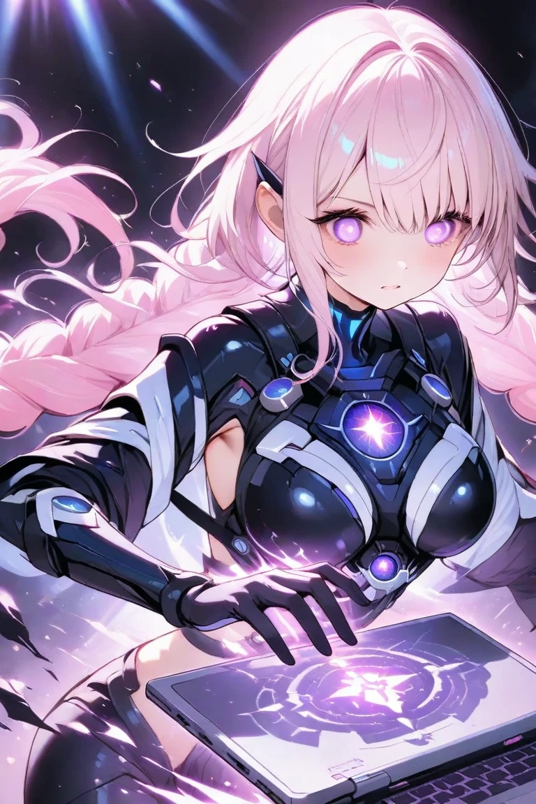 (masterpiece、top-quality、top-quality、watercolor paiting(Curly)、Official Art、Beautifully Aesthetic:1.2)、(1girl in:1.3)、(cyborgs、Mobile Armor:1.3)、(Fractal art:1.3)、full bodyesbian、Detailed hand、detailed arms、patterns、(rainbow-colored hair、colourful hair、Half blue and half pink hair:1.2)、(kosmos:1.3)