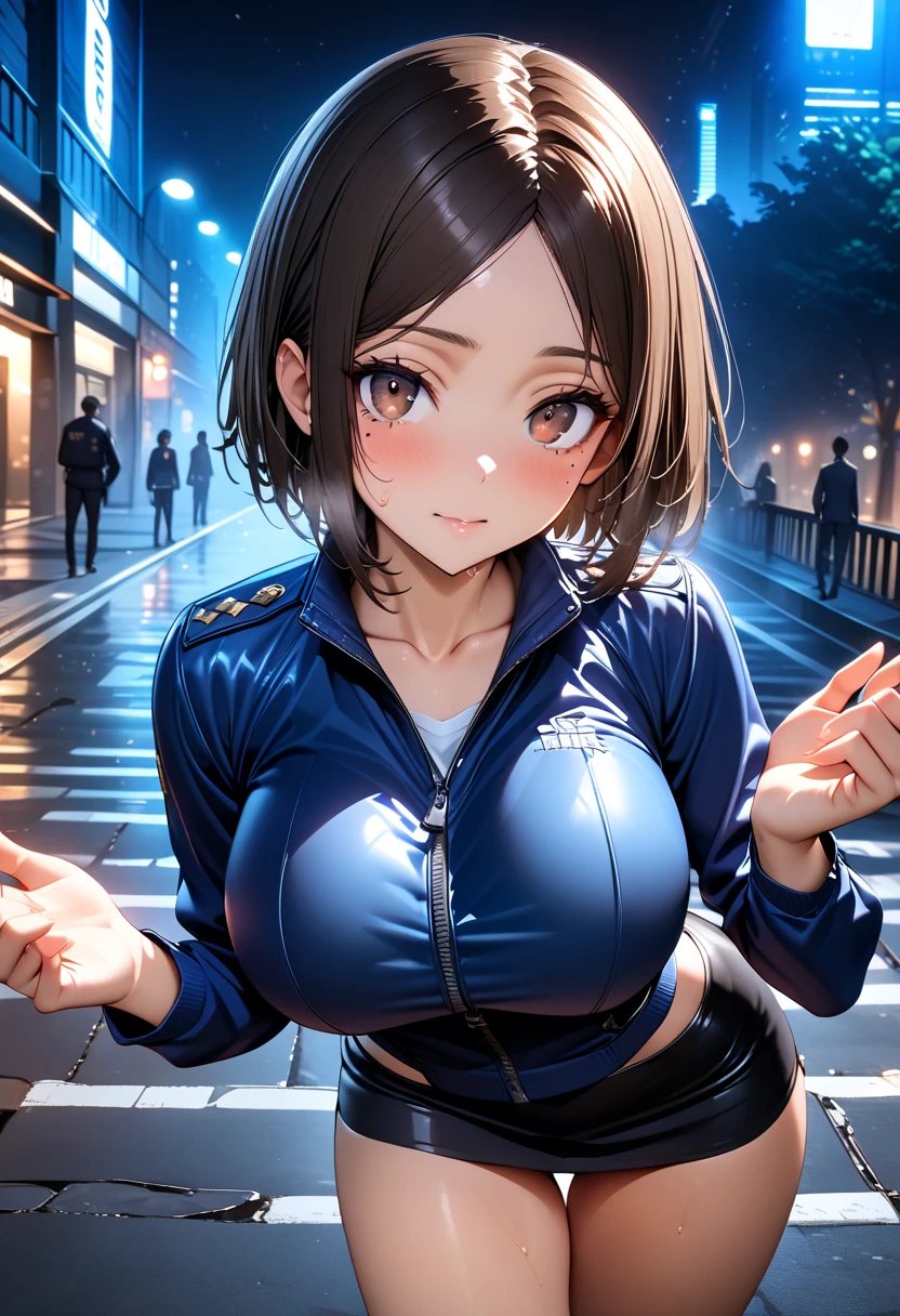 high definition symmetrical image, (goddess of , a woman born from flowers, (round face), eyes realistic sizing, drooping eyes, smiling, small breastspped hoody), nipples, (closasts, showing off gue), red hair, (ringlets twin tails, touching her nipples with her hand)), ((aeau)), ecstasy face, open mouth, (alphonse, earrings, ((on the street, trees, medieval European buildings)),