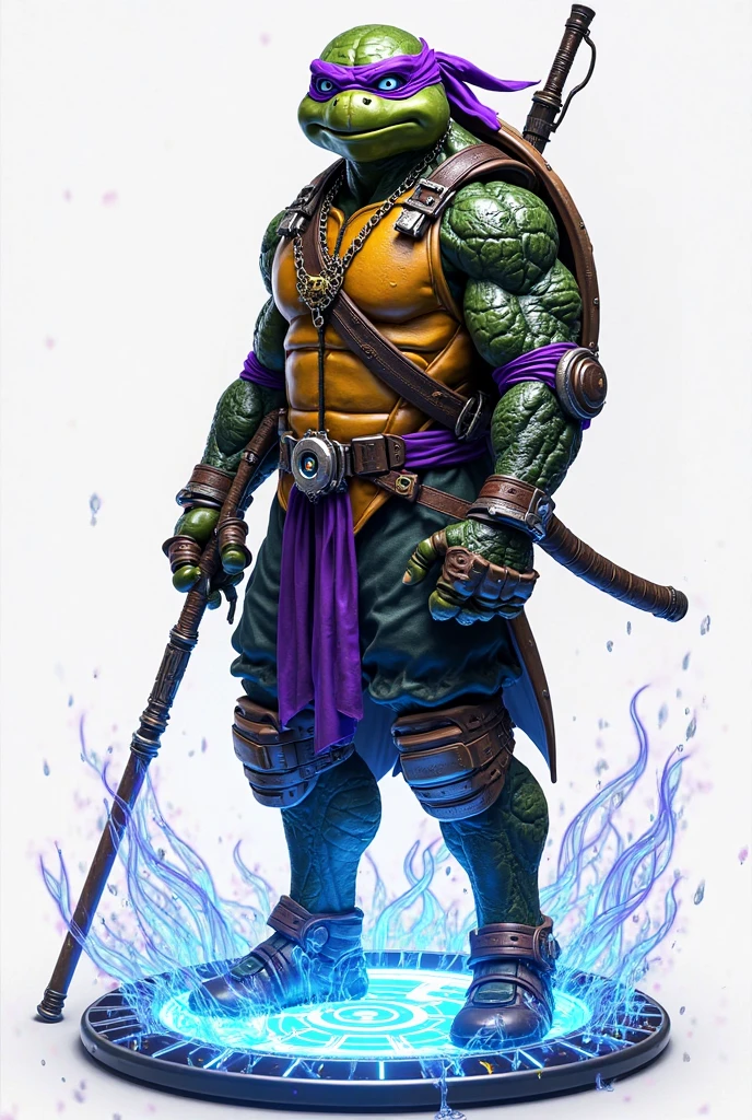 Michelangelo,a age mutant ninja turtles,ronin,buff,muscular,big neck,green darker skin,black bandanna,mutant,bald,equipped with ninja’s weapons,cool expressions,ninja outfit,full body,a powerful physique, inspired by the style of Frank Miller, 80’s comics, masterfully rendered with exceptional detail and realism, vivid colors, and dramatic lighting.