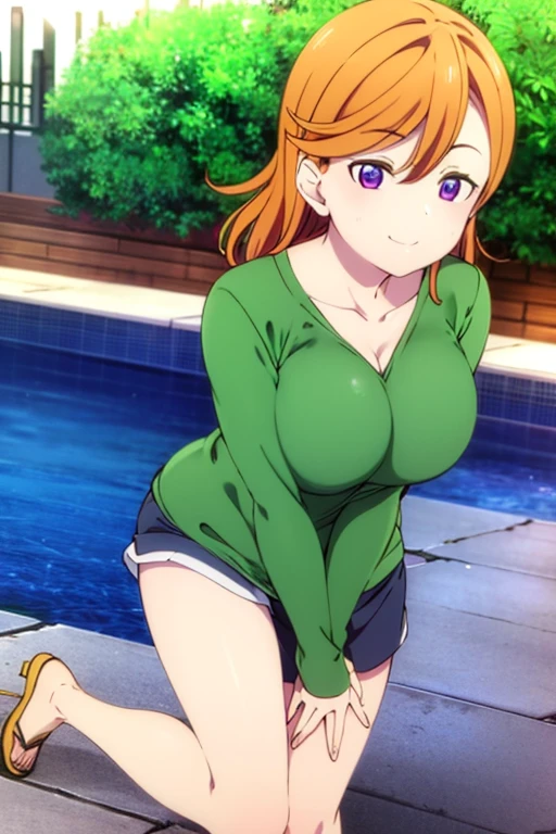 Koizumi Hanayo, ,Big Breasts, ,Cowboy Shot , smile ,In the locker room , I can see your butt from your thighs 　Micro Bikini　Spread your legs　Almost naked　Bitch　Ahegao　Inviting 