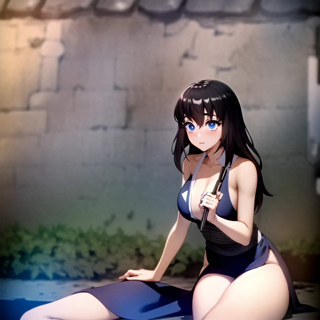 (full-body photo/looking at the viewer:2), (Kawaii/Woman:1.5), (extremely gigantic breasts:1.5), (wearing a black thong bikini with gold parts:1.3), (inside a dark cave full of bats on the ceiling being lit by candles:1.5), (she has short blue hair with thick braids + cat ears:1.3), (light green eyes:1.3),  (head/body/sweaty bikini:1.4), Mortal Kombat, Horror, Vampire, Masterpiece, high resolution, high quality, textured skin, grimace, Eye-Level Shot, Anime, Realism, Hyperrealism, film grain, 16k, 16k, UHD, masterpiece, anatomically correct, best quality, high details