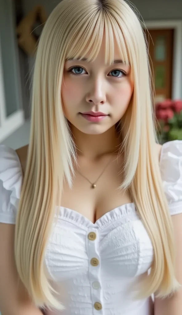 ((highest quality)), ((masterpiece)), (be familiar with), perfect face　(1 girl)　(Japanese)　(She is the cutest 18-year-old student in Japan.)((highest quality)), ((masterpiece)), (become familiar with), perfect face　arafed woman with long blonde hair 　long golden shiny hair,Golden silky hair, Straight blonde hair, long blonde straight hair, Perfect silky straight hair, Straight blonde hair, long blonde hair, her hair is long and straight, detailed long blonde hair　(Big breasts as big as dodgeballs 1.4)　(big breasts 1.4)　(Super long hair down to the ankles)　neat bangs　The neatly trimmed bangs are princess cut and cover the entire forehead..　bright deep red lip　fine hands　fine fingers　five fingers　Sexy professional make up　beautiful japanese girl face, Facial features of Japan, with long hair shiny long hair, long golden shiny hair, long and straight golden hair, her hair is long and straight, super long hair girl, silky hair, long blonde hair, silky hair, Long flat hair, Silky texture, with long hair, Long flowing blonde hair, thin and shiny hair　(twin tails)　Detailed white beautiful human body anatomically correct skin　detailed eyes　detailed mouth　the corners of the mouth rise slightly　(lips are thin)　front view　embarrassed look　smiling expression　serious expression　(I don't wear any clothes)　(Sitting on the ground with legs apart on a sunny meadow)　(looking at the viewer)　(Eyebrows are dark brown in color)　Please cover your entire body from head to ankles.
(I don&#39;t even wear lingerie)