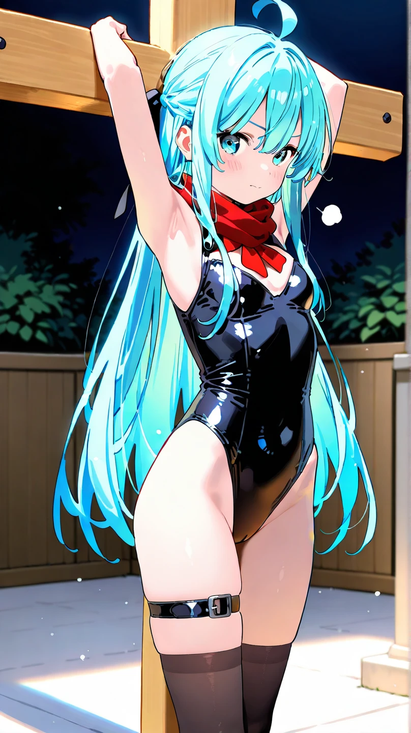 1 、alone、masterpiece、Highest quality、white髪、blue eyes、Wavy Hair、male、maleの身体、maleの骨格、Slanted Eyes、Laughter、Embarrassing、Bunny Suit、Playboy Bunny、blush、Large Breasts、Bunny Suitの女、white　tights、standing、Looking into the camera、Place your arms behind your head、Show off your armpits、スポーツGym、During training、Gym、NSFW、whiteいtights、stockings、High leg