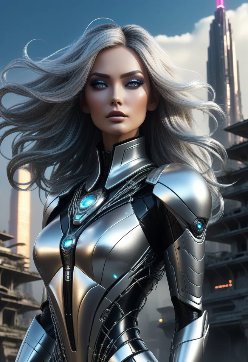 ((Realistic lighting, Best quality, 8K, Masterpiece: 1.3)), Clear focus: 1.2, view over city, Old superhero,Kind eyes,Long, messy gray hair,Like a bum.