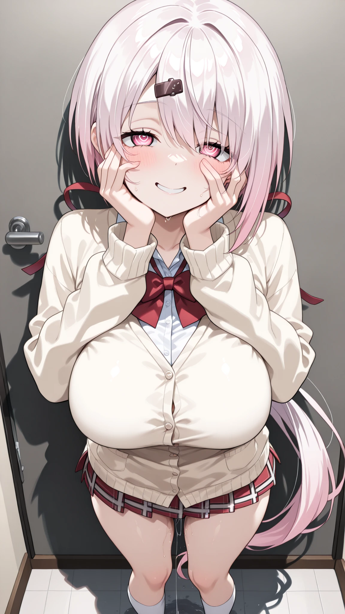 ((Top Quality)), ((Very detailed)), masterpiece, ((offcial art)), highly detailed face, beautifull face, (Detailed Eyes, deep eyes), (1girl:1.33, Solo), opened mouth, tongue, Stick out your tongue, cum in mouth, Semen on the tongue, Semen in the hands, Hands cupping, Hands together,masterpiece, masterpiece, distinct, highres, high_quality, 1girl, female, huge_breasts, animal_ears, rabbit_ears, pink_hair, pink_eyes, heart-shaped_pupils, blush, glamorous, mini_wings, low_wings, Demon_wings, habit, hair_ribbon, full_body, nude, nsfw