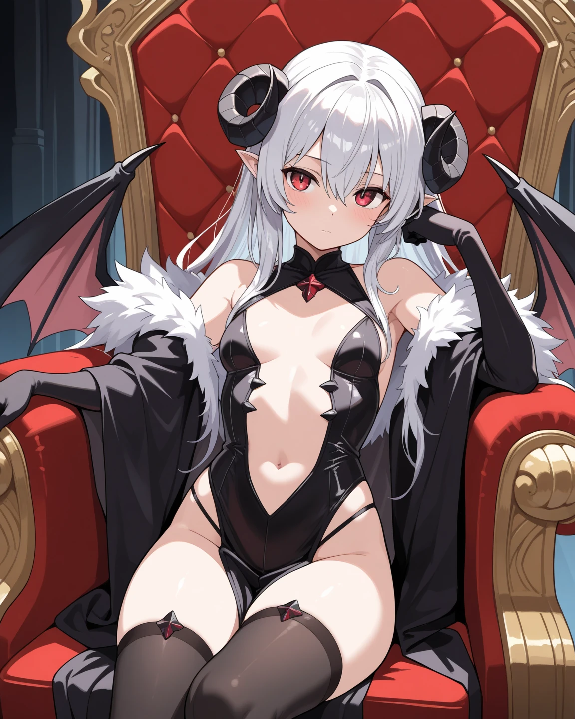 (2 demon girl), (beatiful eyes finely detailed, face to detail, two tone hair color, have horns, have bat wings), (full body:0.8), knight armored, contemptuous facial expression, laying her back on sofa, middle ages style bedroom, full body, anime best girl, masterpiece sidelighting, night time, ​masterpiece, top-quality, detailed, High resolution illustration