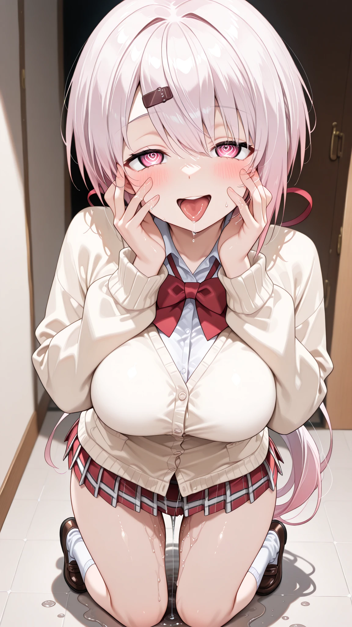 ((highest quality)), ((masterpiece)), (be familiar with), perfect face, Pink hair, short twin tail, (((((toddler))))), Naked, open eyes wide, empty eyes, (((((girl trembling))))), (((((paizuri))))), penis, can see a tits, black choker, ((white rabbit ear)), ((((Motion blur)))), from front, bed room, spoken heart, flustered, ((sweat)), large breasts, ((scattering water)), pov,1 boy, penis, (((((breasts blow job))))), paizuri, (((penis is between breasts))), (((penis in breasts))), breast squeeze, (((fellatio))), cherry colored areola, cherry colored nipple, hold penis in mouth, licking penis