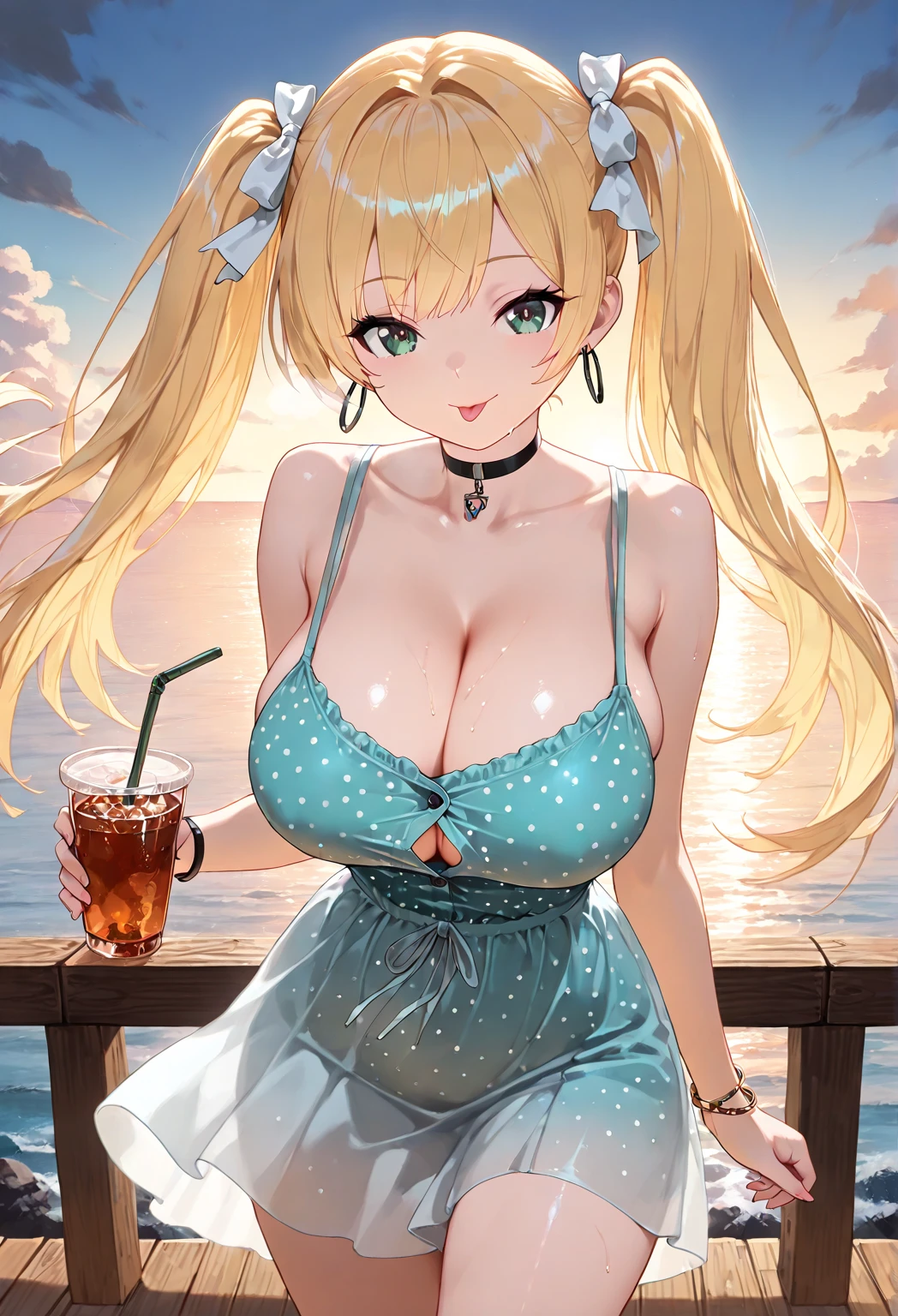 ultra-detailed, ((one girl)), (tan skin:1.4), in pastel colors gyaru, (heavy makeup), (professional lighting) hyper detailed, absurdres, 8k, Beautiful Face, (Laugh shyly), ((teasing smile:1.6)), ((happy smile:1.5)), ((Wink:1.6)), (Laugh with your mouth wide open),((Tilt your face:1.6)), View your viewers, ((Bright red cheeks:1.6)),Glossy shocking pink lips, ((huge breasts:1.6)), ((undressing)), noon, summer, on the train, Anime style background)),masterpiece, Highest quality, (Brighten your face), so beautiful,Latest, Complex details, ((fluorescent pink long nail:1.2)), (ring),(bracelet), (Floral choker),AI-generated, Complex,High resolution, Highest quality, super high quality,3D Images、3D Images,One person, ((honey blond long hair), (High Ponytail), (wavy hair:1.4), Anime woman posing for a photo, ((Fine grain、blue eyes、glowing eyes:1.3)), (Squint your eyes:1.1),a hyperRealistic , hyperRealistic , Realistic,Anime woman with long honey blonde hair, Smooth anime CG art, A girl in a gorgeous pastel-colored kimono, ((Pastel-colored furisode)),(Pink large floral pattern), (sideboob), Long flower hair ornament,Big earrings, Mature Body, tall,Narrow waist, portrait, (Sit in your seat), (learning forward:1.1), (Offering a bottle of tea),