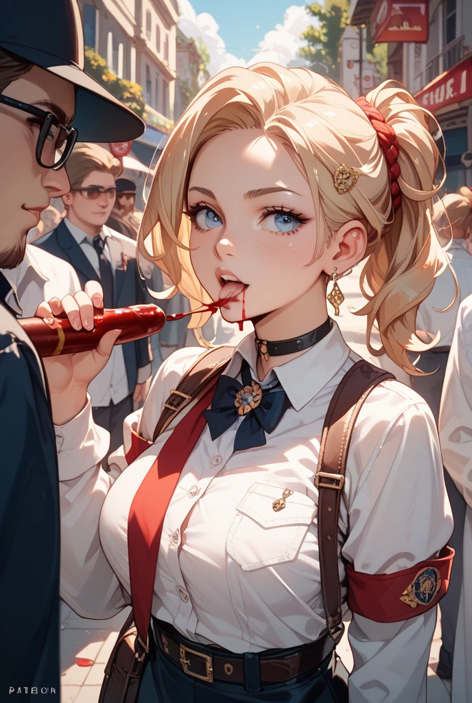 ,(ultra detailed perfect piece:1.2), illustration, masterpiece, (extremely detailed CG 8k), (very fine 8K CG),riofutaba, adult, tall, mature, ashe brown hair, brown eyes, expressionless, slight blush, ponytail, scrunchie, very high quality eyes, Brown sweater vest, beige vest, white shirt, ((medium breasts)), short sleeved shirt, red necktie, Blue pleated skirt, (thighs) (((BREAK 2persons, 1boy, 1girl, (boy grabbing girl from behind), (hand over another's mouth), another's hand covering mouth. nice hands, perfect hands, (arms behind back), (hands behind back), bound, (bound arms), boy's hand covering girl's mouth, another's hand covering mouth, (hand g4g), close-up, (hand gag)))roupa modesta, tiro remoto, Detalhe bonito rosto delicado, Olhos delicados bonitos detalhados, perfect facial proportions, High definition skin, pele fina, best four inch aspect ratio. Com um polegar, uma obra-prima, altamente detalhado, Realistic, (German World War II general uniform reference : 1.8), the highest facial resolution, , mulher modestamente vestida, vestido inteiramente, ( pequeno, cabelos pretos, black franja reta, super thin braids, franja reta, Red glasses, olho verde escuro, science fiction, Fighter aircraft, standing On the landing of a Fighter aircraft, the agency, uma personalidade profundamente inteligente, A calm expression, um rosto respeitoso, uma guerra, a Fighter aircraft BIGHIP BIGASS FUCKOFF FUCKFUCKFUCK