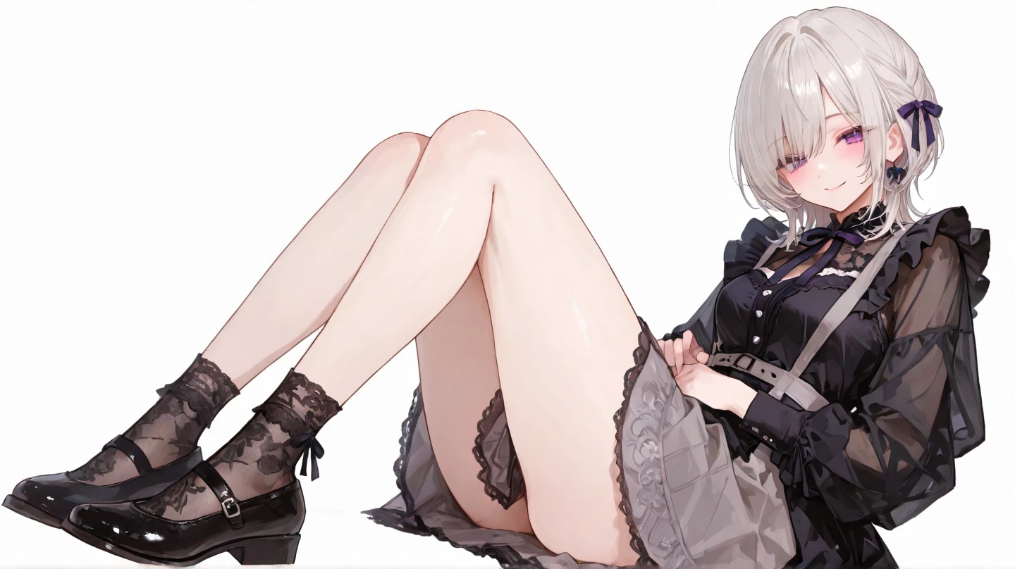 all intricate details: "1 female only 18 years old, ((Best quality)), ((Masterpiece)), full body, slim build, Looking_at_viewer, Dynamic Angle, short , V-neck, Cute, light facial skin, Leg up, Thigh Strap, ((Intricate details throughout image, high contrast,))), ((Random Pose)), uncensored, NSFW, random angle"