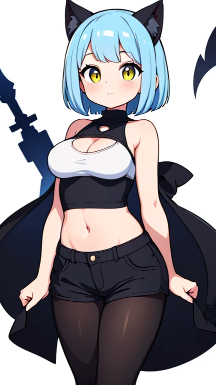 Full body image, front, One girl, 18-year-old, Mix 4, (32K, RAW Photos, Highest quality, masterpiece:1.2), (Anime-like, photoAnime-like:1.37), cute, Short sleeve T-shirt,Shorts,Black knee socks, night, rain, Humidity, Professional Lighting, Photon Mapping, Radio City, Physically Based Rendering, Super Resolution, (Big Breasts:1.2), {{The biological weapon that had preyed on the younger sister took her place and reunited with the older brother, The rebellious little sister has become the obedient little sister}}, Girl Skull, whole body, NSFW