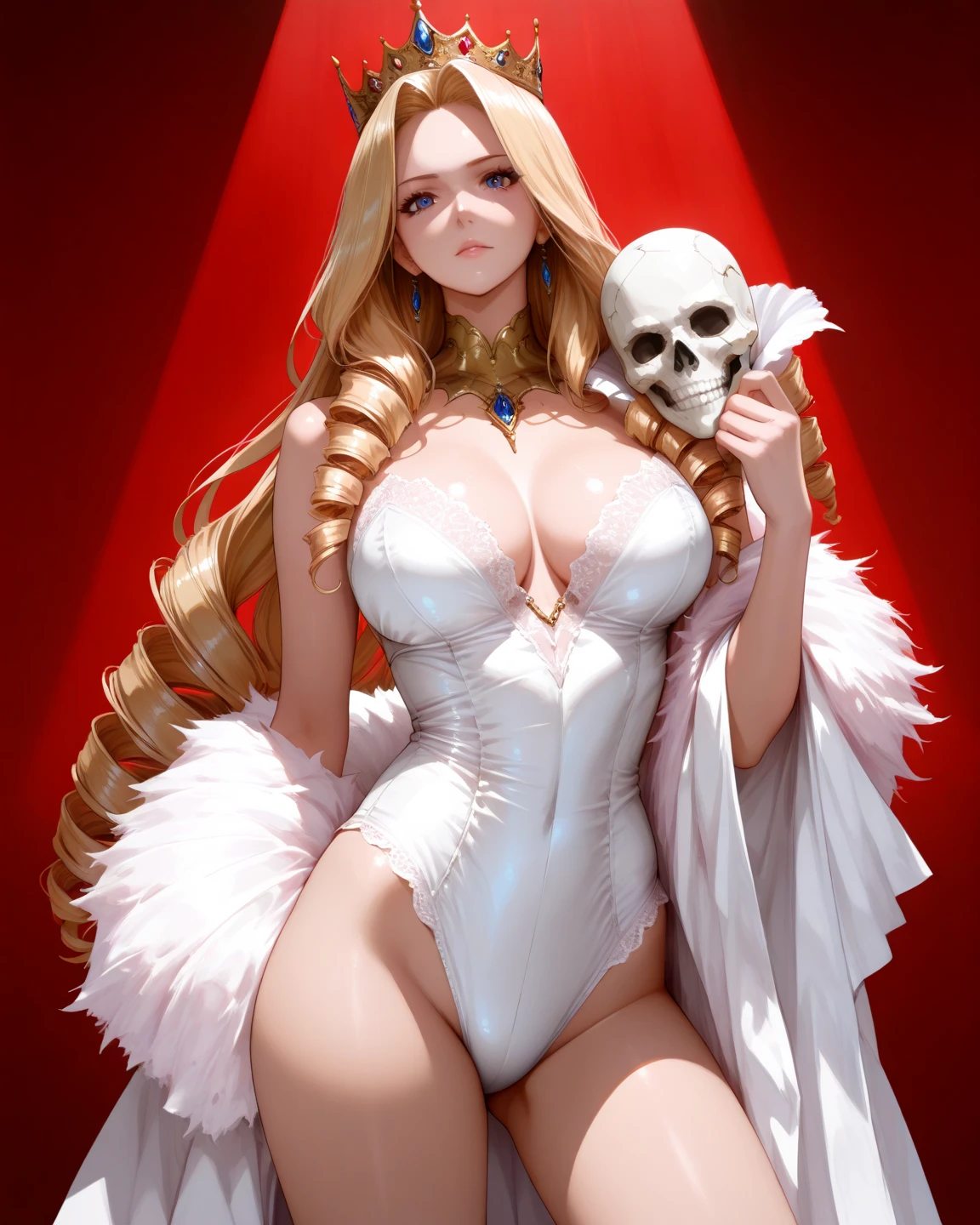 ((high detailed, best quality, 4k, masterpiece, hd:1.3)), ((best quality)), (((HD))), (((8k))), (ultraDH), (ultra HD), Snowy Forest background, snowflake pattern, Princess Daisy, blue eyes, BREAK blue eyes, seductive, attractive, smooth anime cg art, 36C breasts, long legs, vivid colors, detailed digital art, slim body, perfect skin, dark blonde hair, long hair, blonde hair, blonde hair, BREAK crown, cleavage, 36C cleavage, looking at viewer, BREAK looking at viewer, extremely detailed face, red santa suit, red santa claus suit, santa claus suit, earrings, gem, dark black makeup lips, dark gothic eyeshadows, dark eyeshadows, black eyeshadows, black sexy lips, black lips, (dark:1.2), dark lips, very dark lips, (perfect hands, perfect anatomy), black makeup, black medium lips, black thick lips, detailed fingers, five fingers per hand, 5 fingers, (1 girl), detailed lips, detailed black lips, black painted lips, gothic painted lips, BREAK night, night sky, (breast focus), (arms outstreched:1.2), (from above:1.1), (breasts out:1.3), (off shoulder:1.1), (white horns), (bra),