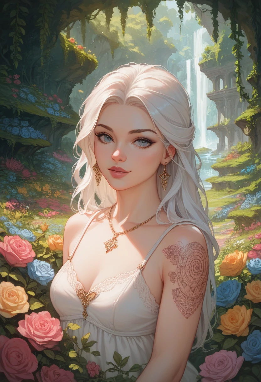 there is a woman with a sword and a flower in her hair, a digital painting inspired by rossdraws, Artstation contest winner, fantasy art, neoartcore and charlie bowater, rossdraws 1. 0, rossdraws digital painting, rossdraws 2. 0, rossdraws portrait, beautiful character painting, detailed painting 4 k, charlie bowater art style