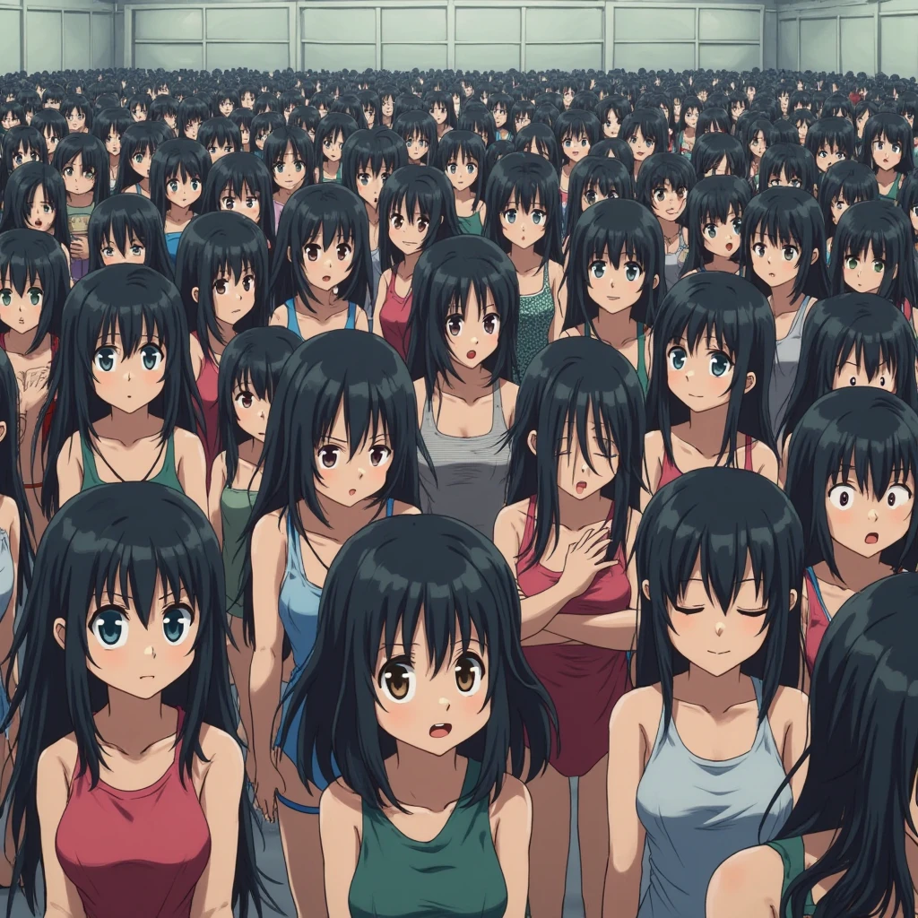 (((Japanese Clone girls=Myself)))), (((best masterpiece Clone girls Raw Photography Art))), (16K, Highest quality, Ultra-high resolution, RAW Photos), (Unrealistic, Unparalleled depiction, An unbelievable sight, Unprecedented and shocking, In a world where myselves are multiplied, Ultra-realistic), (((Japanese, woman, 18yo, saito-Asuka))), (Small face, Thick black hair, Semi-long hair), (V-neck short-sleeve dress), (((Very beautiful detailed girls, Accurate body structure, Very detailed完璧な, A super busty body with very large breasts, Great proportions, super big breasts, Big, voluptuous breasts, The cleavage is very plump and emphasized))), (((Dark Eyes, Mature face, Cute Smile, A gentle gaze, Very happy laughter))), (((((Very detailedcloning描写, 1girl→cloning→1,000,000,000,000,000,000,000,000girls))))), (((((Very detailed, Absolute precision, Depicting an alter ego, With the exact same female body, With the exact same face, With the exact same hairstyle, In the exact same clothes, At the exact same height, The same exact super big boobs))))), (Myself only), (100,000,000,000,000,000,000,000,000,000,000,000,000,000,000Myself), (Beautiful poses to raise the actress&#39;s consciousness, Cleavage Emphasis, Walk freely), (Very detailed, Myself and each other, hug, Back to Back, Myself big collection, Fun conversation with myself, A happy conversation with myself, Kiss Myself Everywhere, Doting on Myself), (Free pose), (Sexual seduction), (((Unbelievably crowded, Close contact between transcendent selves, Countless &quot;myselves&quot; completely surround me in 360 degrees))), (Bright and soft sunlight), (((super wide view, Very wide field of view, Very detailed, Detailed ultra-perspective depiction with clear depth))), (Ultra-high-definition poster-like depiction), (Flat and gently undulating terrain, Slope, The countless &quot;myselves&quot; filling the city streets and hills will multiply infinitely and reach beyond the horizon), (Focus on the center of the group)