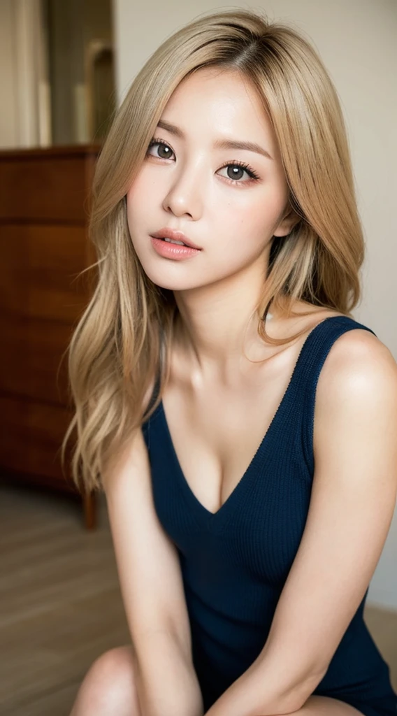 realistic:1.2 , Phillipines Thailand mixed woman , sinister, award winning photo, best quality, masterpiece, upper body, woman, freckled face, windblown blonde hair, emerald eyes, modern strapless dress , damp, cleavage , detail skin texture , perfect sexy figure , anatomically correct 