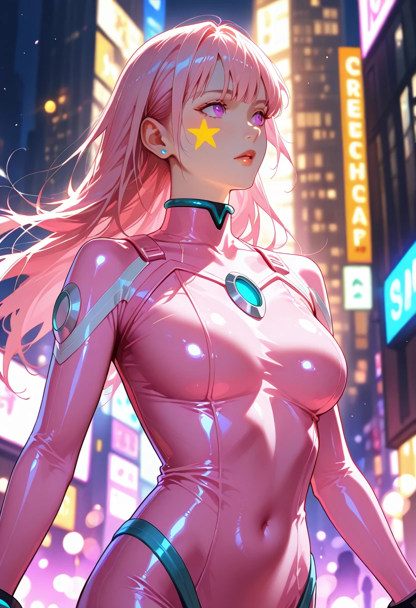 sporty girl,(((1girl))),((girl with bubblegum pink hair and freckles,extremely cute and gorgeous)),
(large breasts:1.4),saggy breasts,(((bubblegum pink hair:1.35,straight hair,long hair:1.4,colored inner hair,ear breathing))),(((neon_pink_eyes:1.3))),intricate eyes,beautiful detailed eyes,symmetrical eyes,(((freckles on the face,freckles,freckled girl))),((fat)),(((lustrous skin:1.5,bright skin: 1.5,skin tanned,shiny skin,very shiny skin,shiny body,plastic glitter skin,exaggerated shiny skin,illuminated skin, wet legs))),(spider lower abdomen,narrow waist,wide hip,athletic body,inflated legs,detailed body,(detailed face)),
cute,slutty,seductive,erotic,(((nsfw))),
zettai ryouiki,((one-piece_swimsuit magenta,wearing a one-piece_swimsuit outfit:1.3,swimsuit type spacesuit,magenta armor swimsuit:1.3)),((wet clothes,intricate outfit,intricate clothes)),
(dynamic pose:1.0),embarrassed,(centered,scale to fit dimensions,Rule of thirds),
cyberpunk city by the ocean at night, with bright neon signs and dark stormy clouds and puddles, scenery:1.25,
artistic photography,(photography taken by sldr),highres, sharp focus, (ultra detailed, extremely detailed), (photorealistic artwork:1.37),(extremely detailed CG unity 8k wallpaper),((synthwave background theme)),(((vibrant colors))),(intricate background),(masterpiece),(best quality),