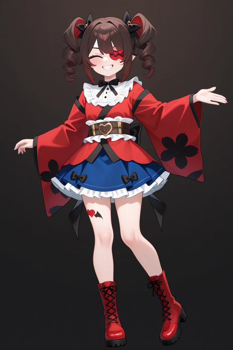 best quality, masterpiece, highres, solo, {morino_rinze_theidolmstershinycolors:1.15}, red_eyes, bangs, blush, black_hair, smile, blue_hair, short_hair, hair_ornament, closed_mouth