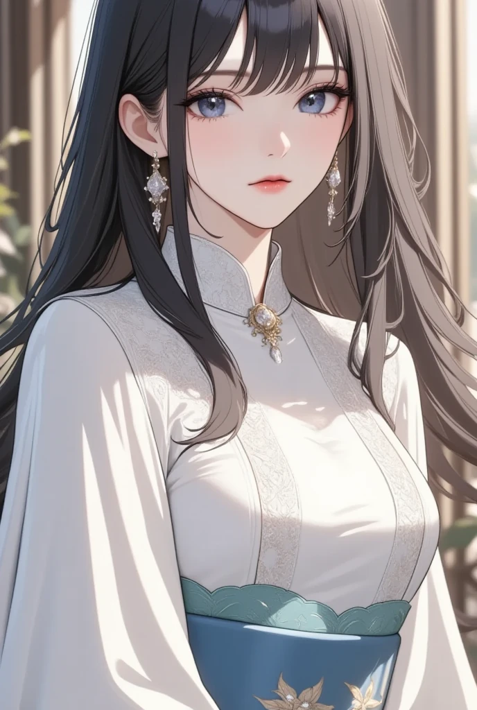 <lora:luxueqi-000001>,luxueqi,1girl,solo,long hair,black hair,hair ornament,white background,chinese clothes,upper body,jewelry,hair bun,earrings,simple background,forehead mark,dress,hair stick,closed mouth,facial mark,single hair bun,long sleeves,, best quality , masterpiece, illustration, an extremely delicate and beautiful, extremely detailed ,CG,unity,8k wallpaper, Amazing, finely detail, masterpiece, best quality,official art,extremely detailed CG unity 8k wallpaper,absurdres, incredibly absurdres, huge filesize , ultra-detailed, highres, extremely detailed,beautiful detailed girl, extremely detailed eyes and face, beautiful detailed eyes,light on face,