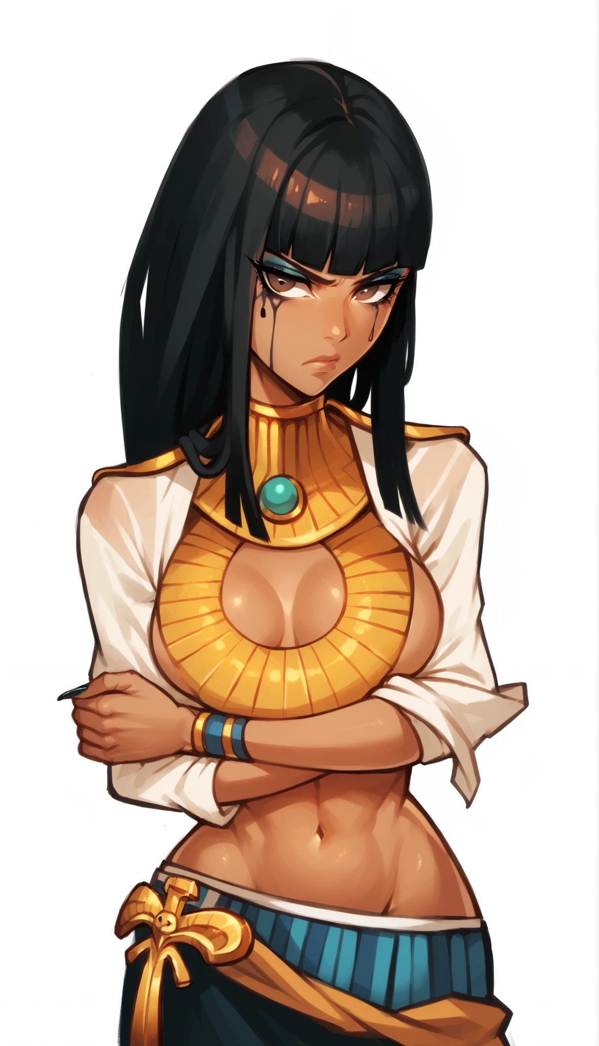 Score_9, score_8_up, score_7_up, 1femboy, adult, desert palace, handjob, licking cock, lipstick, black hime cut, brown skin, gold eyes, lipstick, slim, thick eyeliner, gold necklace, thick penis, nipple chain, makeup, gold glitter, Nyantcha Style, source_anime, rating_explicit
