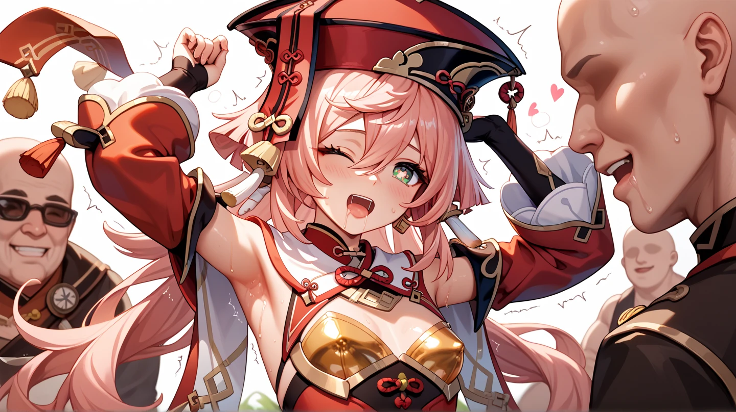 ((masterpiece, best quality)), high resolution, highly detailed, detailed background, perfect lighting,detailed beautiful eyes, 1girl,nsfw,embarrassed,blush,show off breast,steam,sweat,look at viewer,fellatio,deepthroat,:>=,oralsex,face focus,(from above:1.2), (pov:1.4),(from front:1.3),provocative eyes,1boy,1penis,hetero,fisheye lens,tear,fair skin,small breast,slender,fair skin,charlotteid, pink hair, hat, gloves, monocle, bare shoulders, green eyes, long sleeves, short hair, detached sleeves, skirt,(show off breast,topless:1.2),flench style houth,