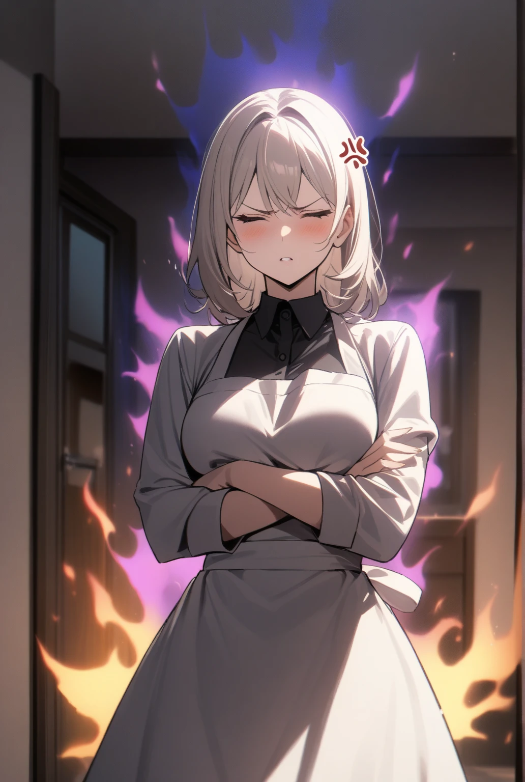 female, short, short white hair, white eyes. dynamic art, oversized sweater, furry bunny, 4k