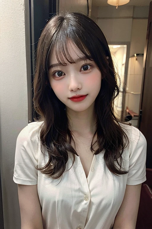 Cafe,One Japanese girl,Brown Hair,Baby Face
