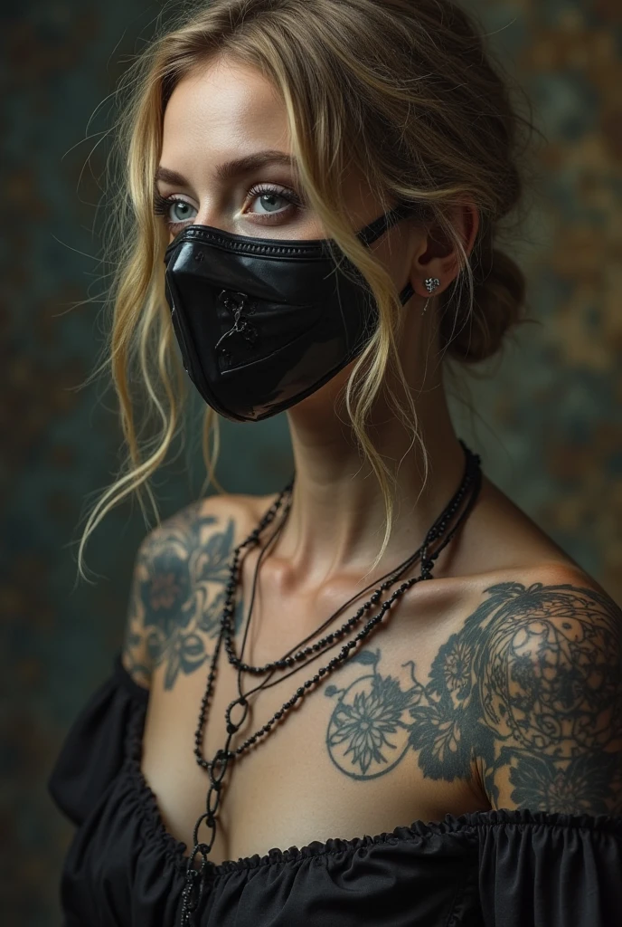create image girl on blindfold and mouth gag