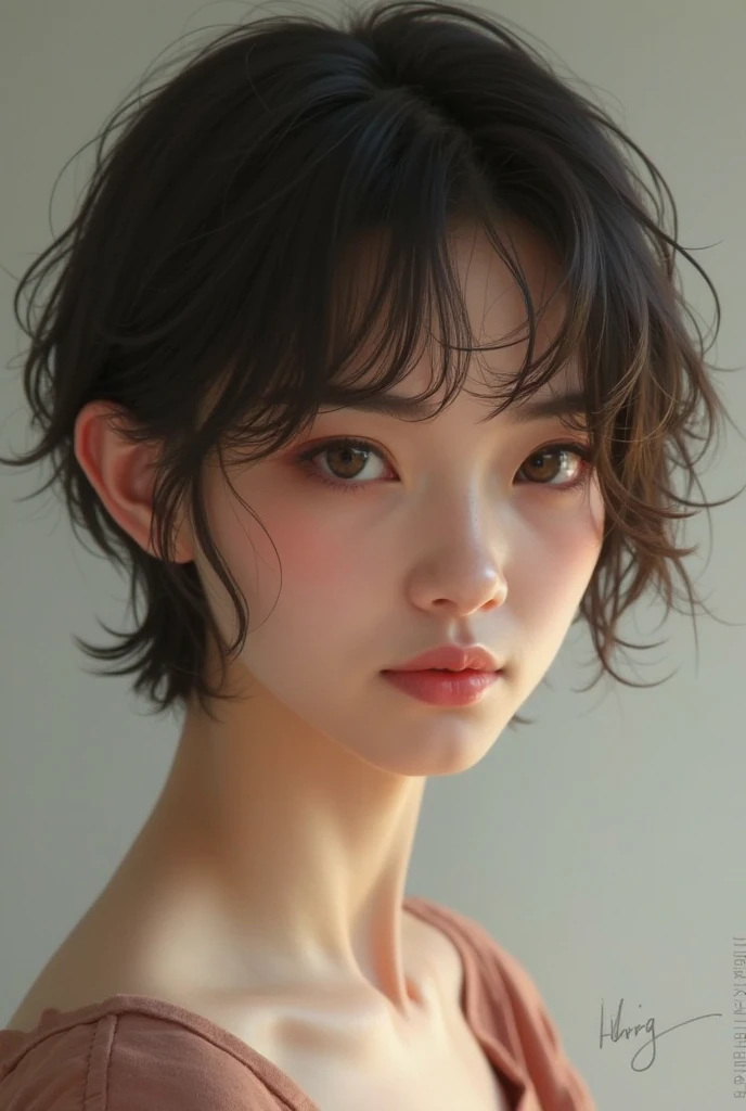 Best quality, masterpiece, ultra high res, (photorealistic:1.5), raw photo, 1girl, offshoulder, in the dark, deep shadow, low key, cold light, cold face look, short hair