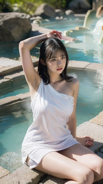 Ulchan-6500-v1.1, (RAW photo:1.2), (realistic), beautiful detailed girl, very detailed目と顔, detailed and beautiful eyes, huge file size, (Thin macho), high resolution resolution, very detailed, highest quality, [masterpiece:1.6],((I don&#39;t have any clothes)), [I don&#39;t have any clothes], enlightenment, very detailed, CG, finely, highest quality, very detailed CG 8k 壁紙, movie lighting, 1 girl、23 years old、cute japanese woman、perfect body shape、[I don&#39;t have any clothes]、big, firm chest、[huge breasts、heavy chest、D cup:1.8]、small nipples、small areola、detailed nipples、cute droopy eyes、beautiful big eyes、dark pubic hair、sweat and get wet、[sexual excitement:1.1]、[lying on the bed:1.5]、raise both hands、ribbon around the neck、slight smile、(the whole body is wet)、shining eyes、sandy beach