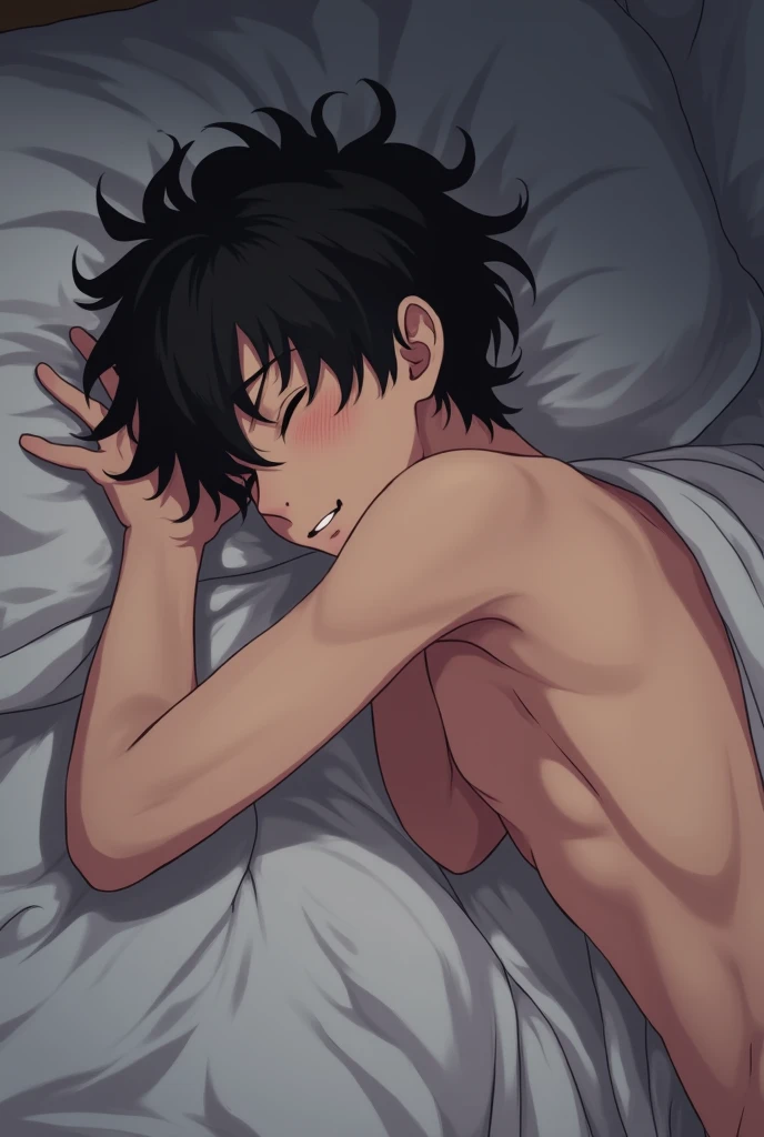 Muichiro Tokito, Kimetsu No Yaiba, with thong, Naked, on a messy bed, with legs spread, anime realist