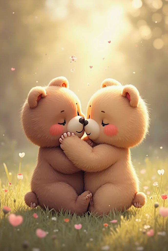 Two cute newborn cubs, love each other, lick each other, show their tiny features and soft feathers. Background, green tree