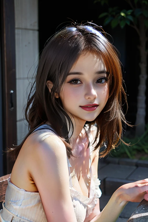 Sexy Big 、Sexy cute looks and cute 15 year old beautiful girl, beautiful and sexy face、A strong wind blows my hair in front of my face、Platinum Silver Shorthair、beautiful, Cute and sexy eyes hidden behind long bangs、Colorful Dresses