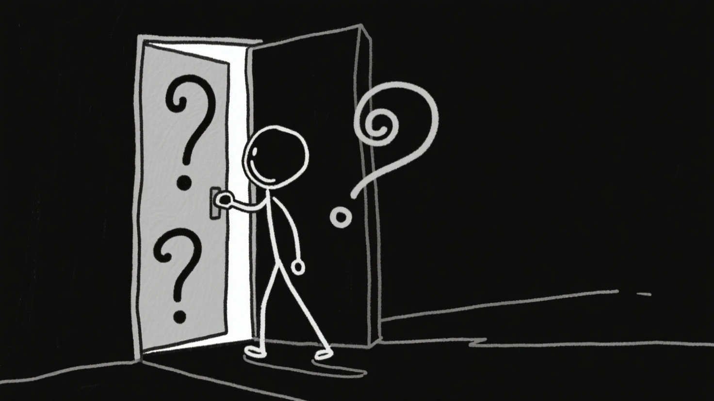 a stick figure with question marks on his head and a pencil in his mouth, stick figure, simple drawing, he is smoking a cigarette, hand drawn drawing, comic character, caricature style, professional drawing, cartoonist, simple drawing style, cartoon drawing, cartoon illustration, man with glasses, with a cigarette in his mouth, serious drawing, drawing style, poorly drawn