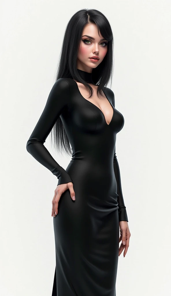 1 Russian girl, beautiful retro colors, instagram (realistic, high resolution: 1.4), (puffy eyes)), looking at the viewer, full body (8k, RAW photo, best quality, masterpiece: 1.2), (realistic, photorealistic photo: 1.37), (sharp focus: 1.2), professional lighting, photon mapping, radiosity, physically based rendering, (pale skin: 1.2), (big breast: 1.2), looking at the viewer, (medium hair: 1.5), portrait, purple eyes, (silver: 1.1), bangs, (simple background: 1.4), solo, upper body, realistic, (masterpiece: 1.4), (highest quality: 1.4), (brightened skin), mage sister, makeup, smile (thin, shut up, shy: 1.3), (standing, black flight attendant uniform, necromancer: 1.1), large bust, sexy pose,
