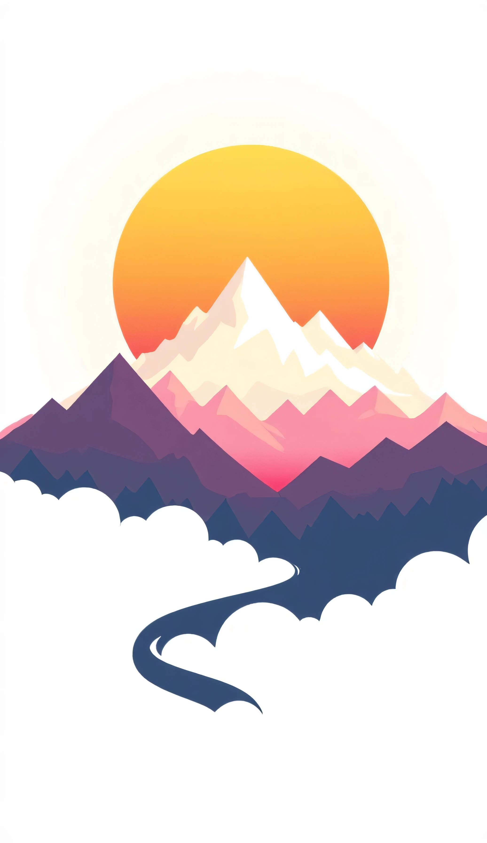 Minimalist art style, stylized minimalist vector art of a white , yellow of mountain, white sun featuring a stylish sunset vibrant colors,white , sky , flat glossy perspective, stylized white mountains and magenta and yellow mounatins,yellow ,mountains of every area , simple geometric shapes, stylized clouds, vibrant and detailed color , ambient lighting, digital art style, detailed & minimalistic , flat vector-style design, displayed on a clean white background.high quality, 8K Ultra HD, A beautiful double exposure that combines an goddess silhouette with sunset coast, sunset coast should serve as the underlying backdrop, with its details incorporated into the goddess , crisp lines, The background is monochrome, sharp focus, double exposure, by yukisakura, awesome full color,